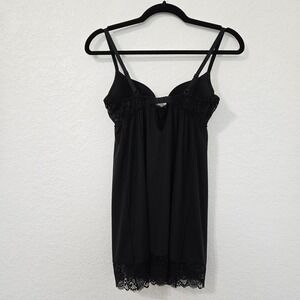 Victoria's Secret Black Lace Trimmed Babydoll Lingerie‎ Slip Dress 34C